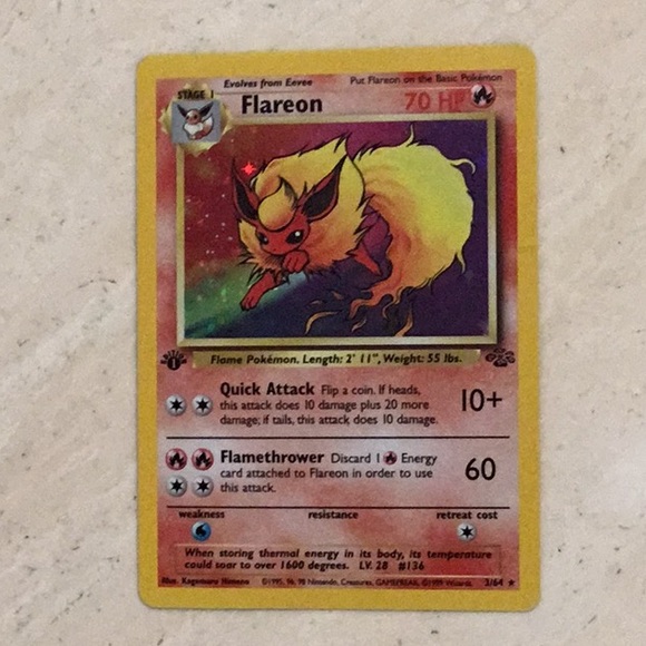 Flareon 1st Edition 1999 Holo Pokemon Card 3/64 Jungle #3 - Picture 10 of 16